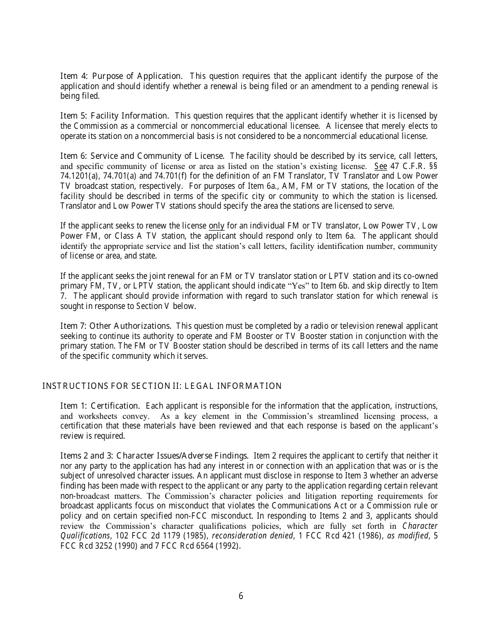 FCC Form 303-S Application for Renewal of Broadcast Station License, Page 6