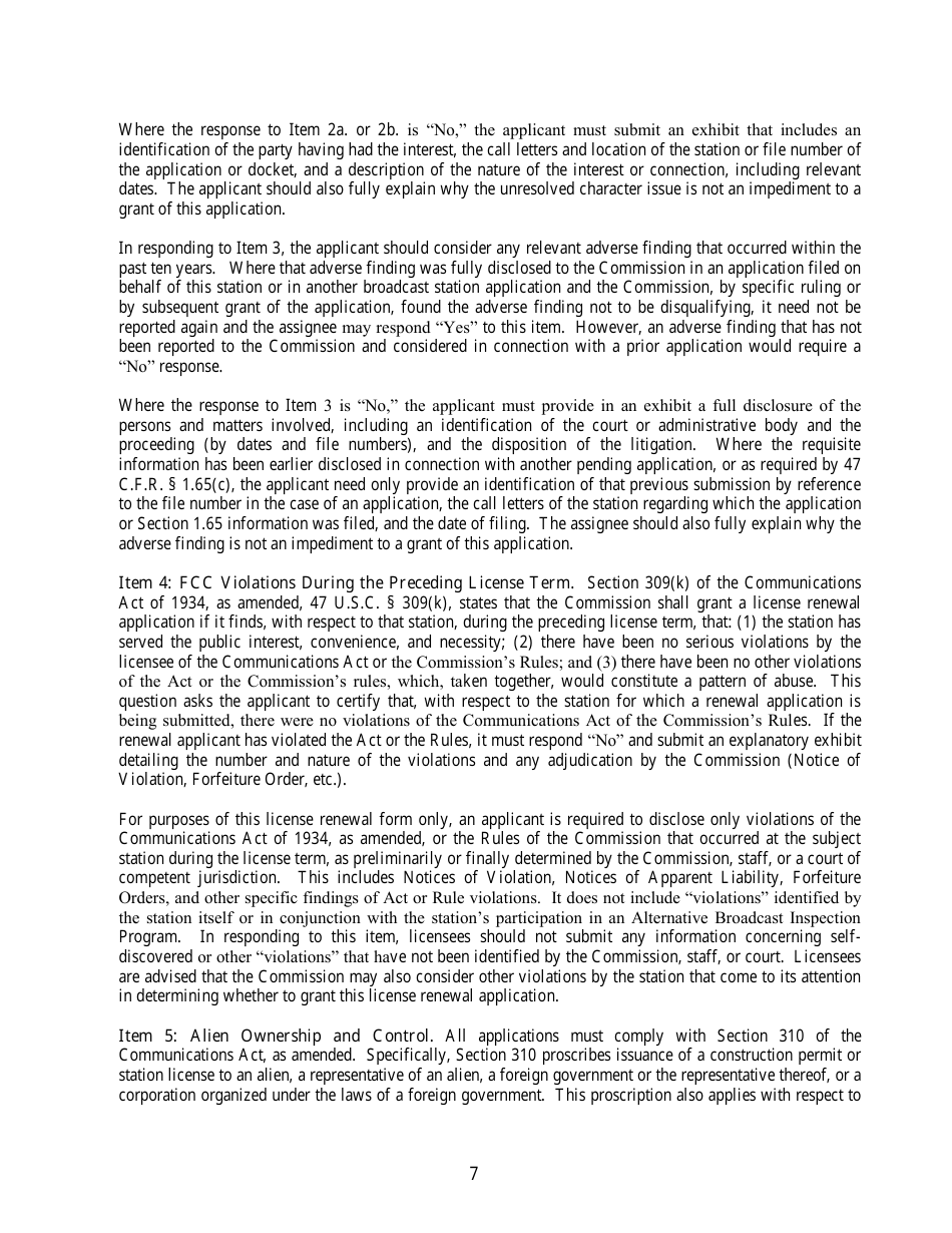 FCC Form 303-S Application for Renewal of Broadcast Station License, Page 7
