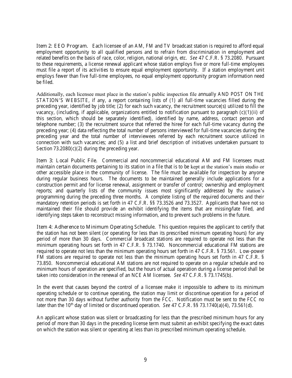 FCC Form 303-S Application for Renewal of Broadcast Station License, Page 9