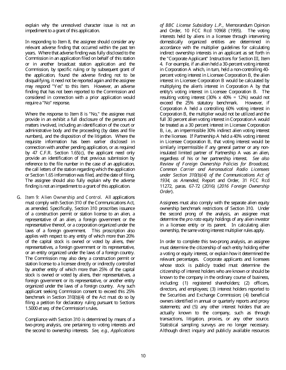 FCC Form 314 Application for Consent to Assignment of Broadcast Station Construction Permit or License, Page 10