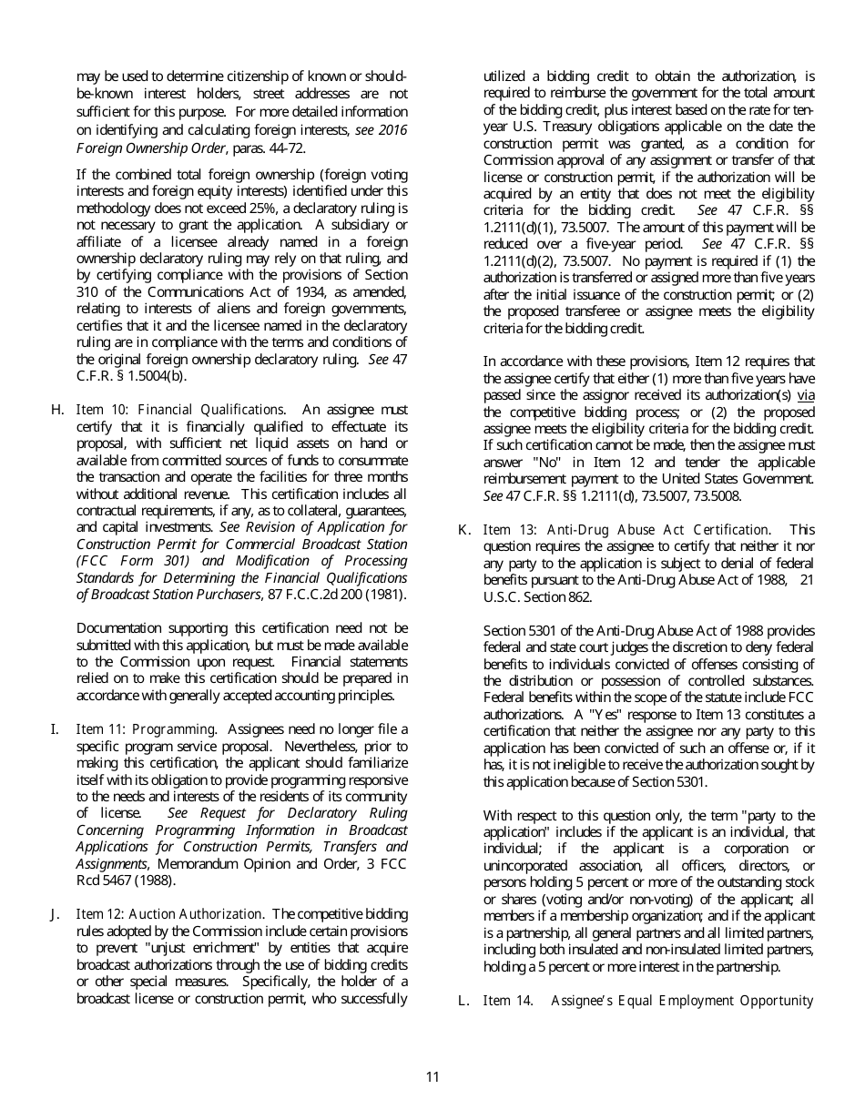 FCC Form 314 Application for Consent to Assignment of Broadcast Station Construction Permit or License, Page 11