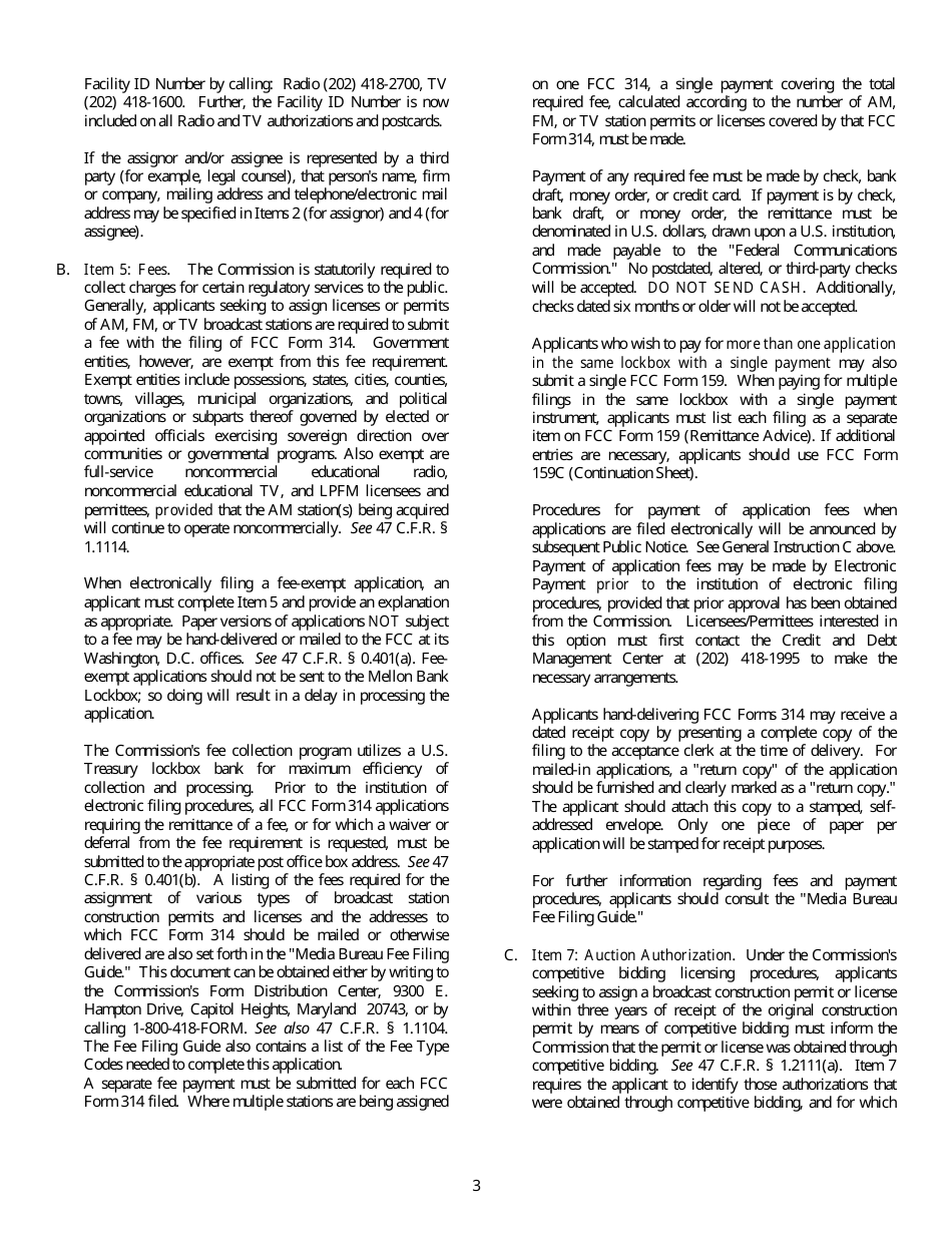 FCC Form 314 Application for Consent to Assignment of Broadcast Station Construction Permit or License, Page 3