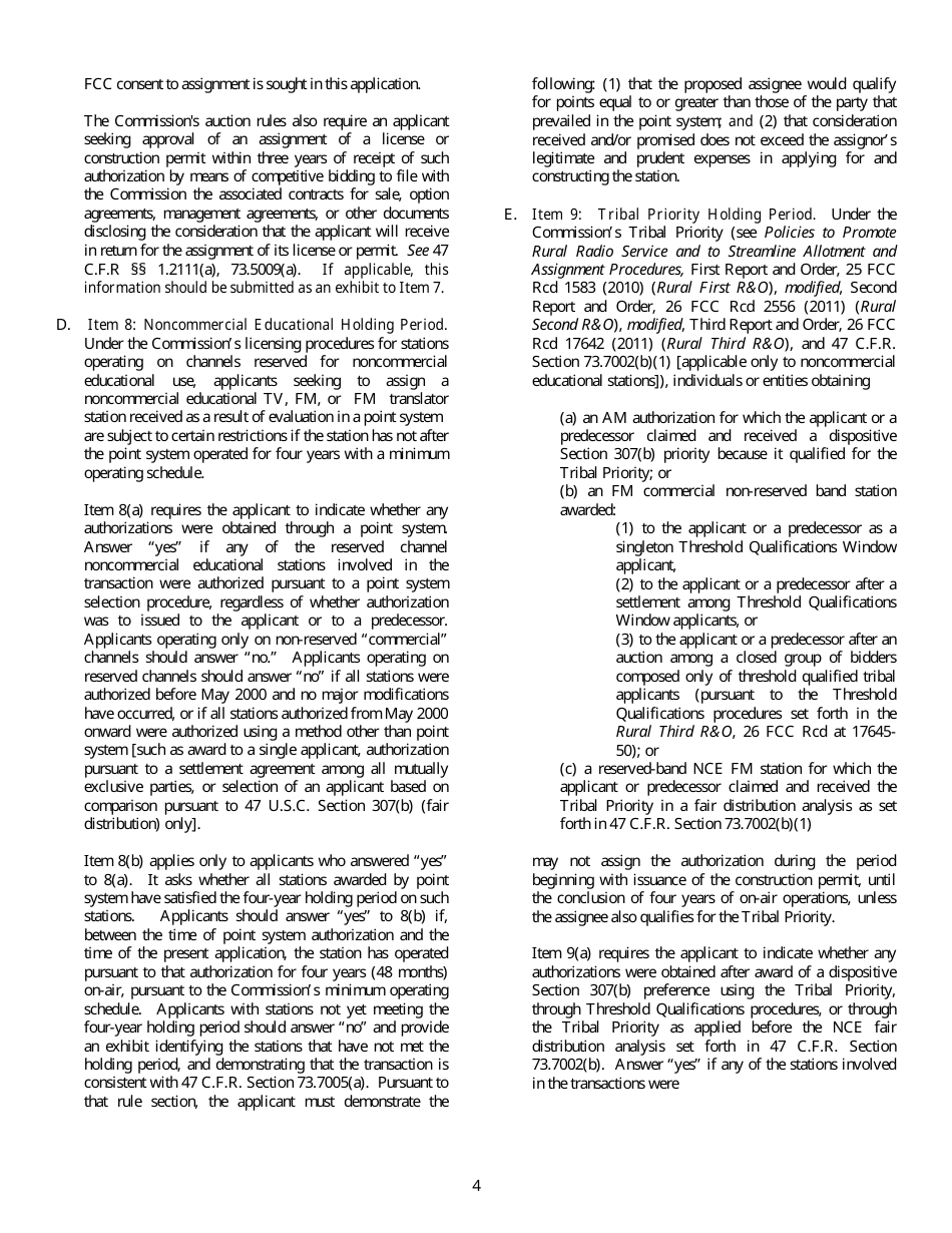FCC Form 314 Application for Consent to Assignment of Broadcast Station Construction Permit or License, Page 4