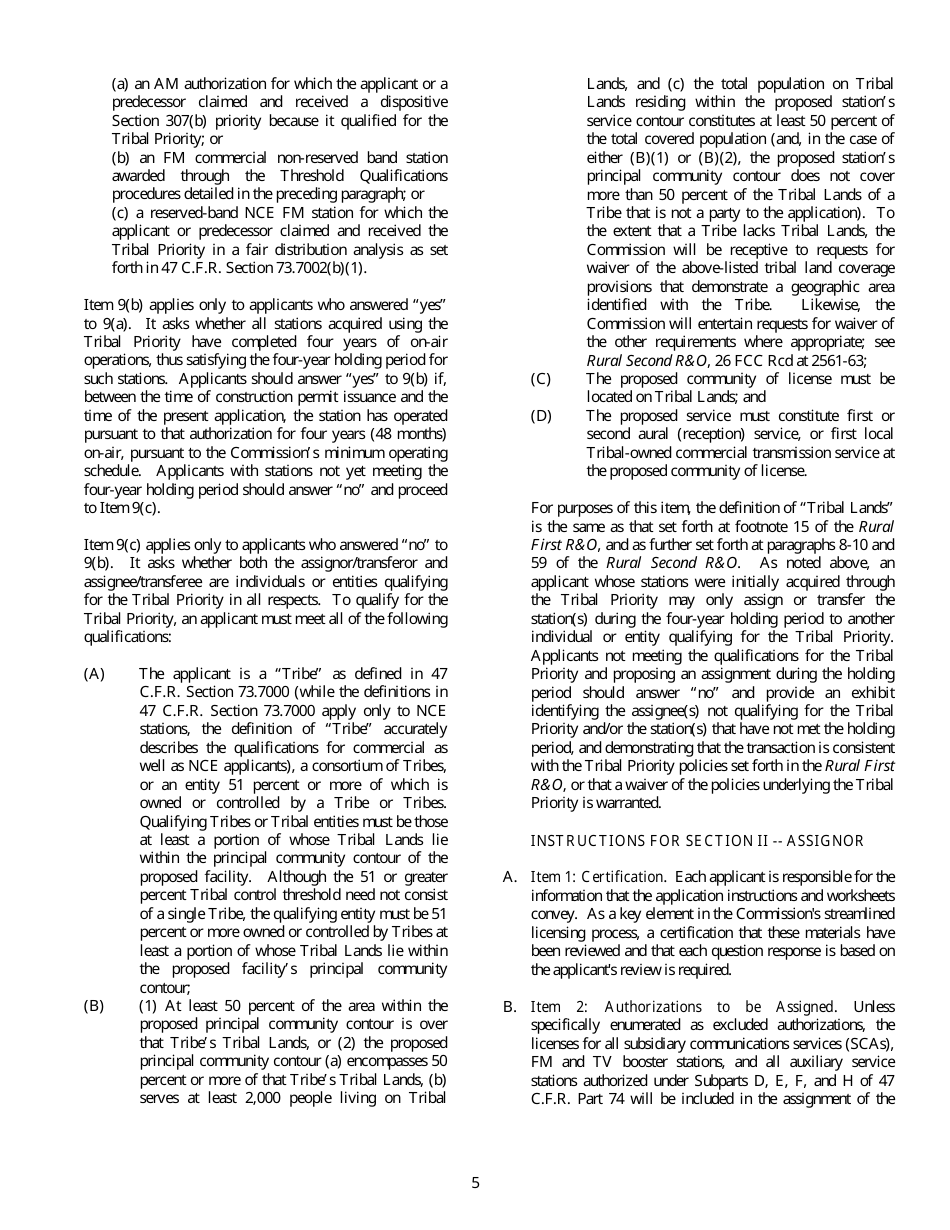 FCC Form 314 Application for Consent to Assignment of Broadcast Station Construction Permit or License, Page 5