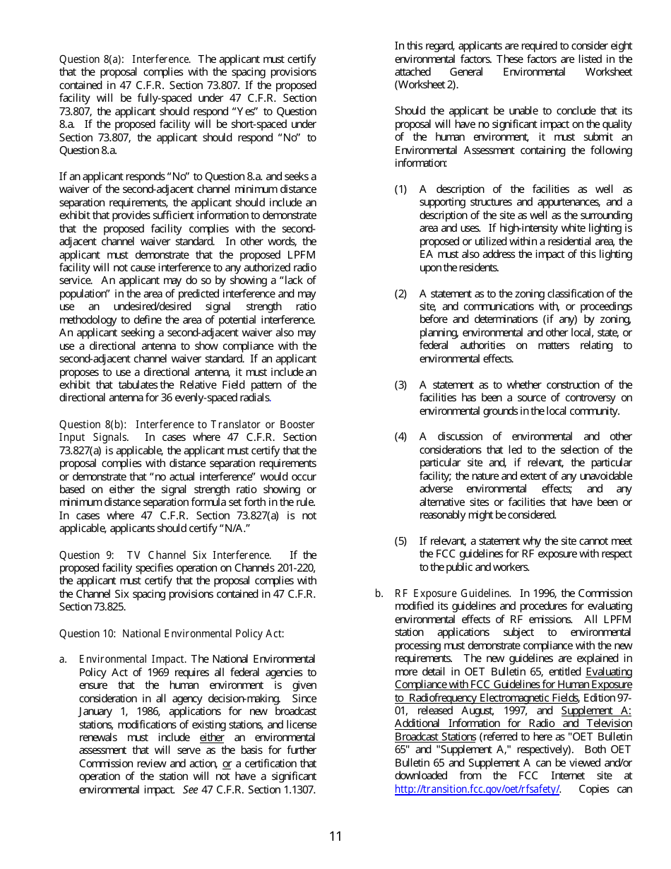 FCC Form 318 Application for Construction Permit for a Low Power Fm Broadcast Station, Page 11
