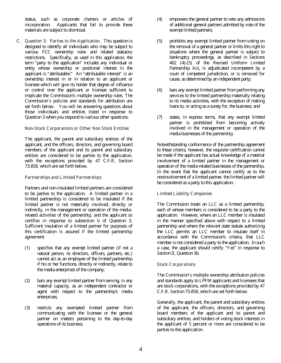 FCC Form 318 Application for Construction Permit for a Low Power Fm Broadcast Station, Page 4