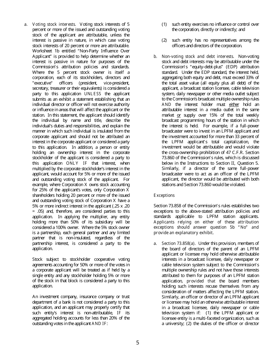 FCC Form 318 Application for Construction Permit for a Low Power Fm Broadcast Station, Page 5