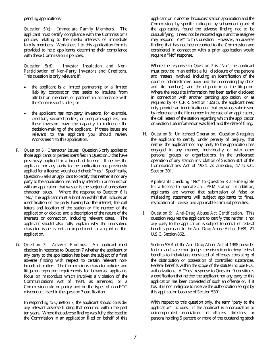 FCC Form 318 Application for Construction Permit for a Low Power Fm Broadcast Station, Page 7