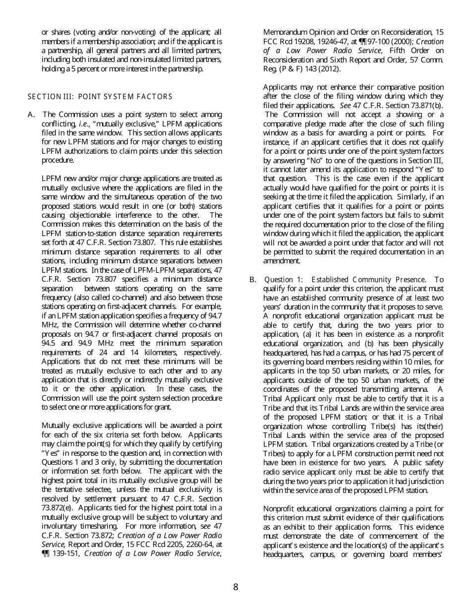 FCC Form 318 Application for Construction Permit for a Low Power Fm Broadcast Station, Page 8