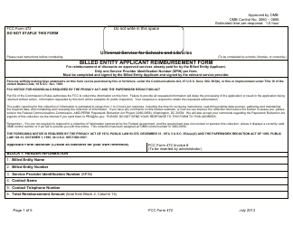 Document preview: FCC Form 472 Billed Entity Applicant Reimbursement Form