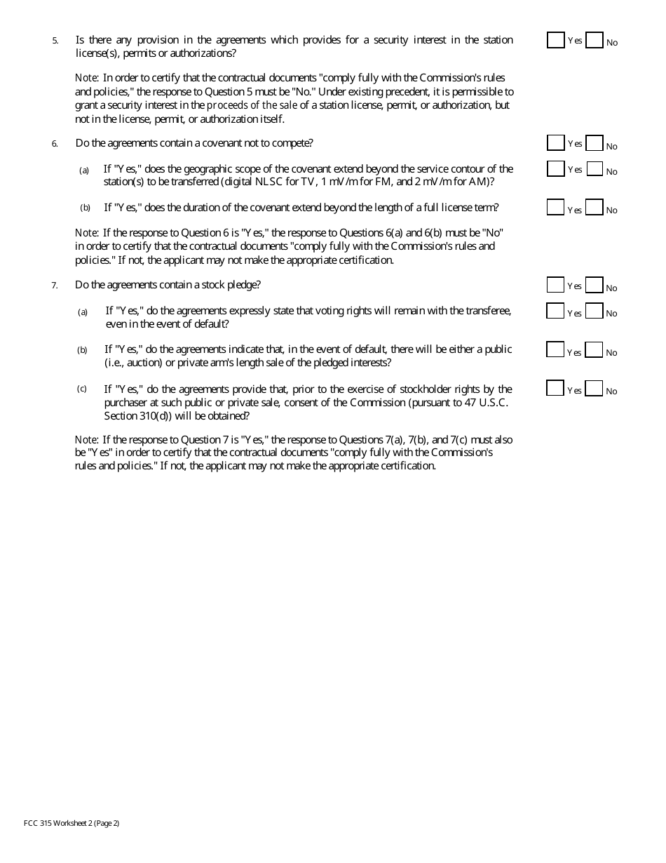 FCC Form 315 Application for Consent to Transfer Control of Entity Holding Broadcast Station Construction Permit or License, Page 15