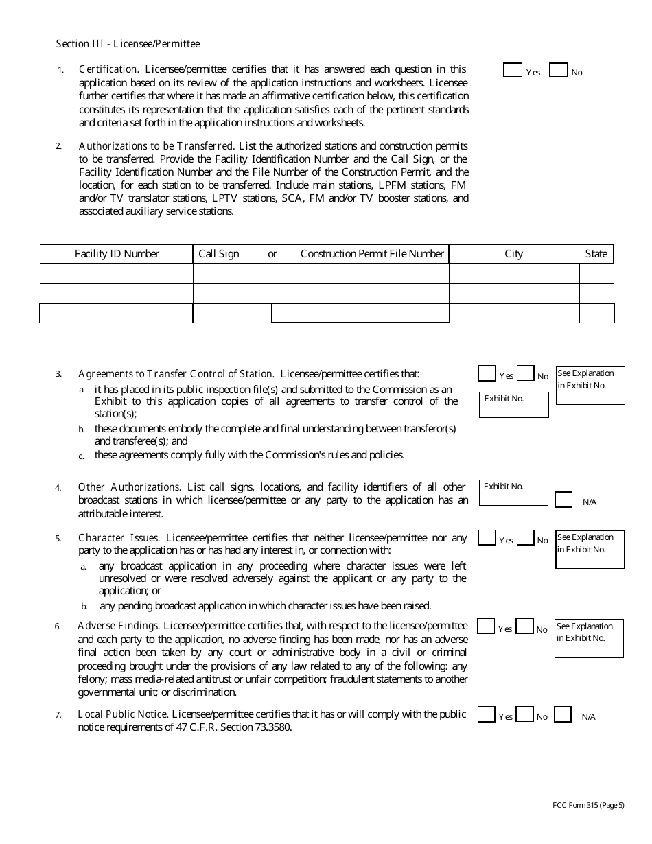 FCC Form 315 Application for Consent to Transfer Control of Entity Holding Broadcast Station Construction Permit or License, Page 31