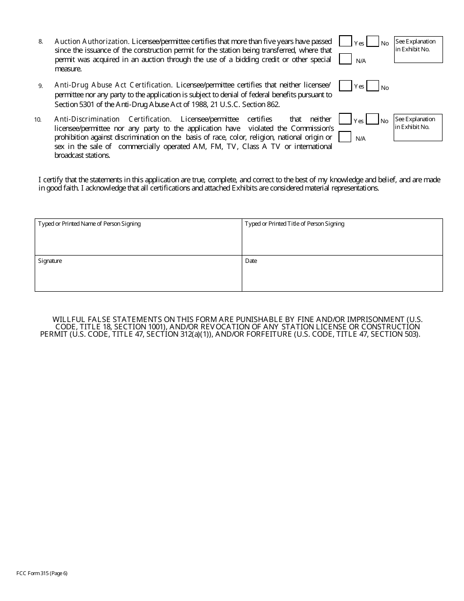 FCC Form 315 Application for Consent to Transfer Control of Entity Holding Broadcast Station Construction Permit or License, Page 32