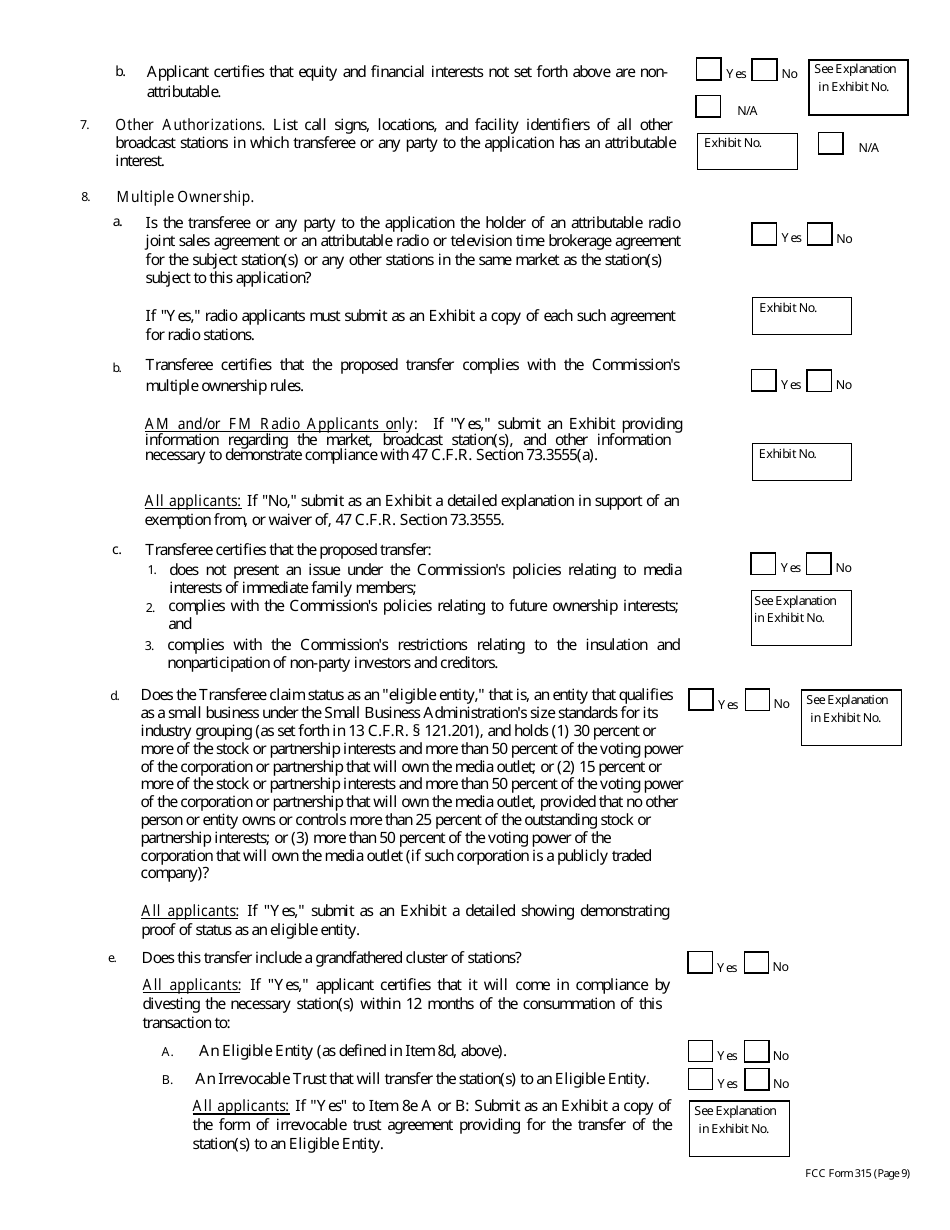 FCC Form 315 Application for Consent to Transfer Control of Entity Holding Broadcast Station Construction Permit or License, Page 35