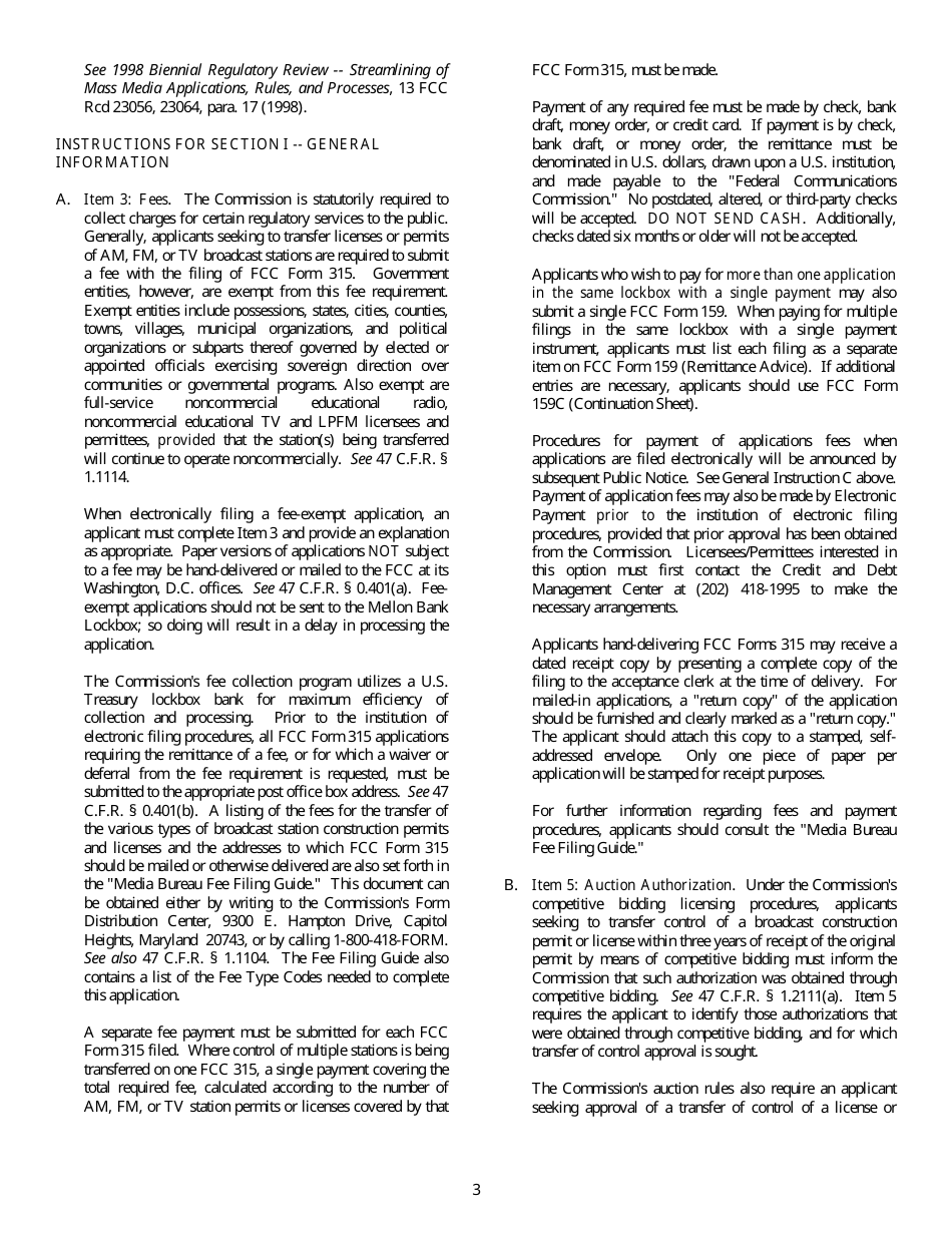 FCC Form 315 Application for Consent to Transfer Control of Entity Holding Broadcast Station Construction Permit or License, Page 3
