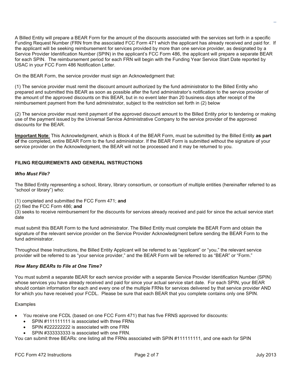 Instructions for FCC Form 472 Billed Entity Applicant Reimbursement Form, Page 2