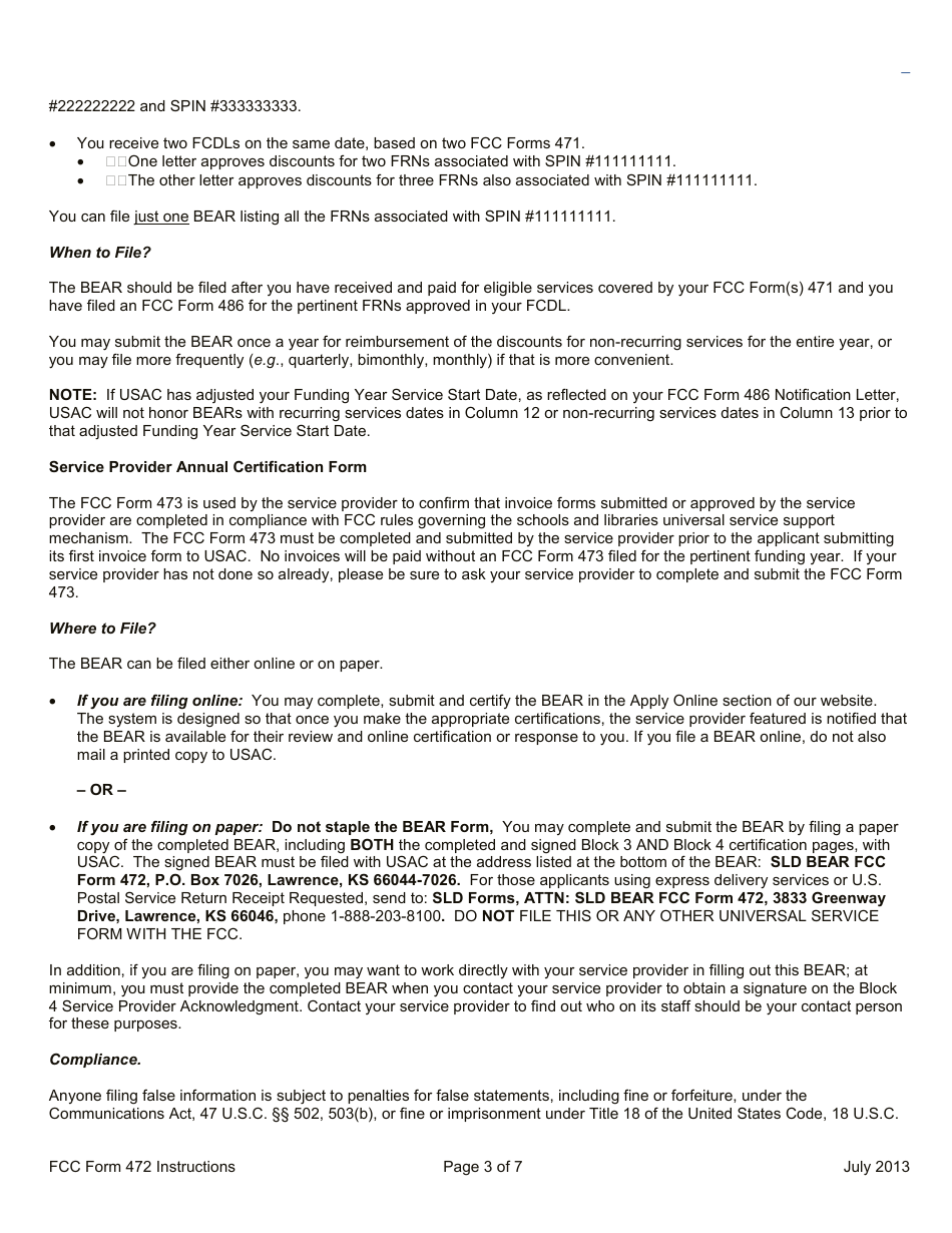 Instructions for FCC Form 472 Billed Entity Applicant Reimbursement Form, Page 3