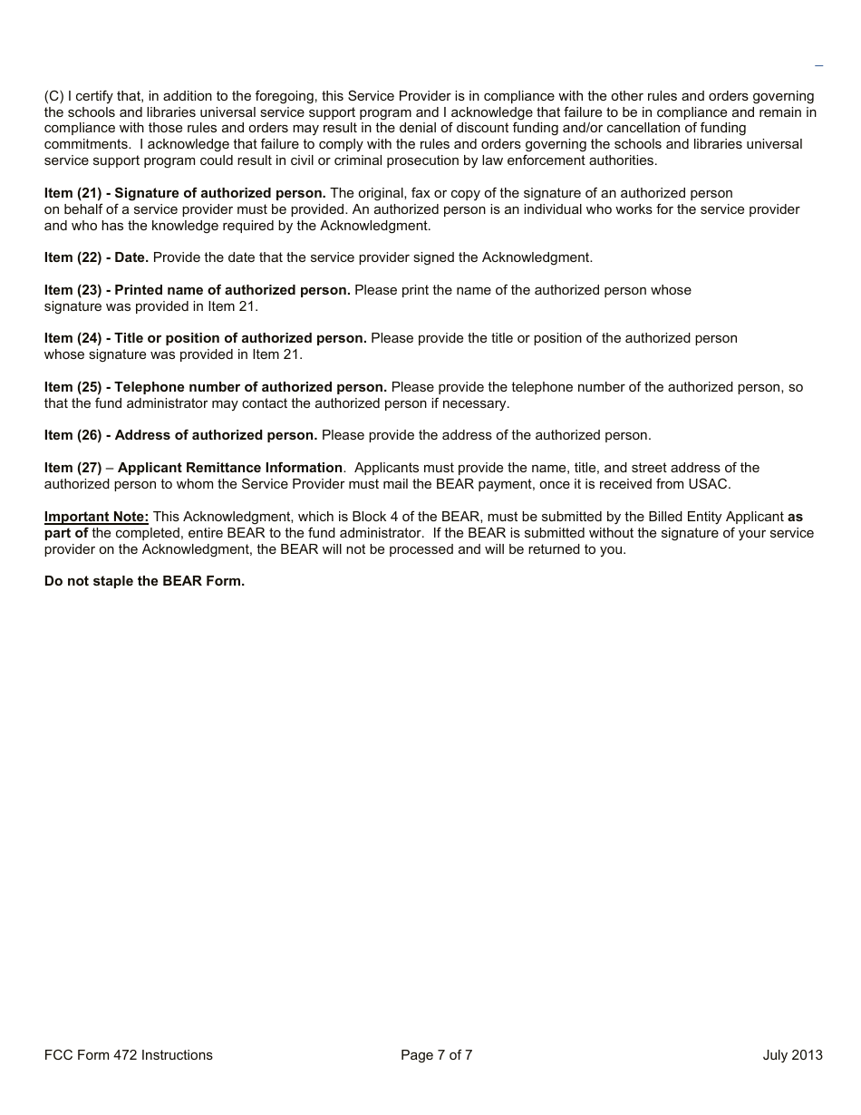 Instructions for FCC Form 472 Billed Entity Applicant Reimbursement Form, Page 7