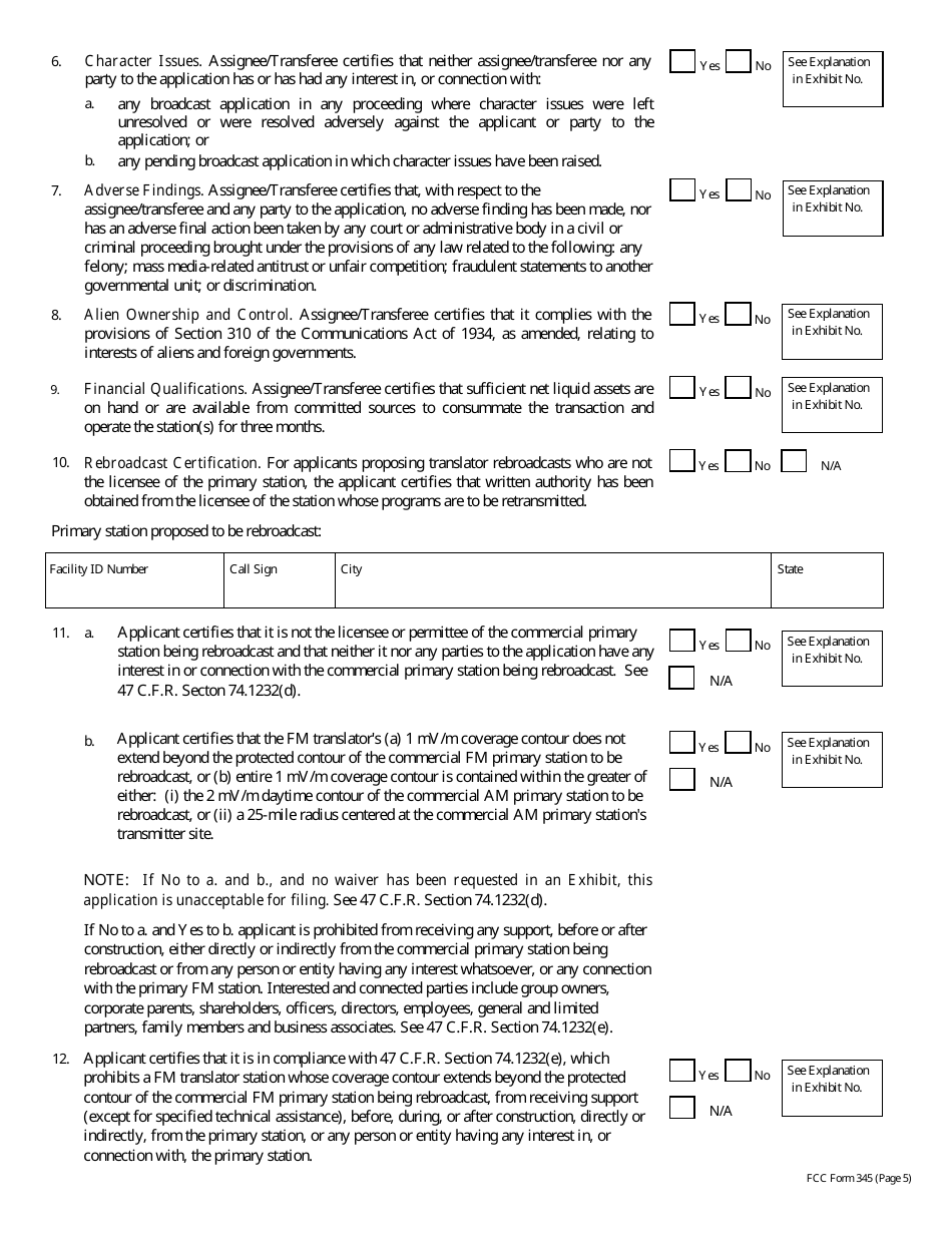 FCC Form 345 Application for Consent to Assign Construction Permit or License for Tv or Fm Translator Station or Low Power Television Station or to Transfer Control of Entity Holding Tv or Fm Translator or Low Power Television Station, Page 16