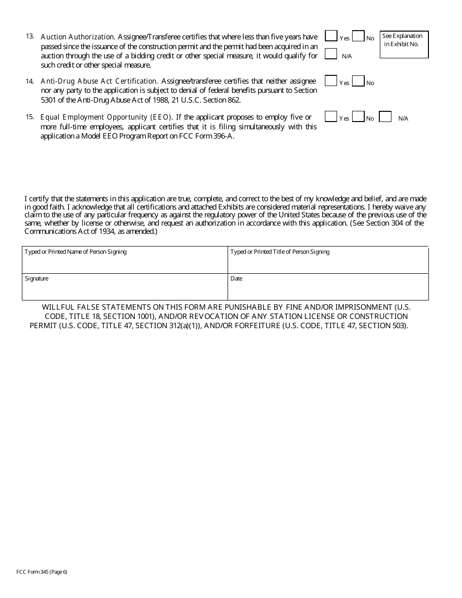 FCC Form 345 Application for Consent to Assign Construction Permit or License for Tv or Fm Translator Station or Low Power Television Station or to Transfer Control of Entity Holding Tv or Fm Translator or Low Power Television Station, Page 17