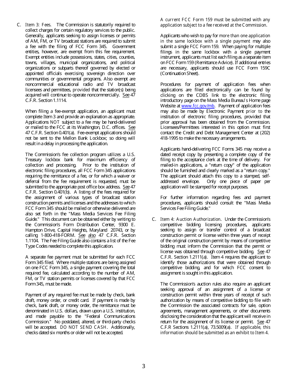 FCC Form 345 Application for Consent to Assign Construction Permit or License for Tv or Fm Translator Station or Low Power Television Station or to Transfer Control of Entity Holding Tv or Fm Translator or Low Power Television Station, Page 3