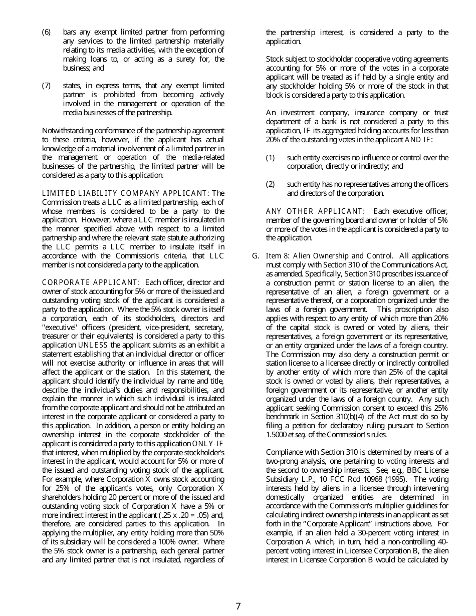 FCC Form 345 Application for Consent to Assign Construction Permit or License for Tv or Fm Translator Station or Low Power Television Station or to Transfer Control of Entity Holding Tv or Fm Translator or Low Power Television Station, Page 7