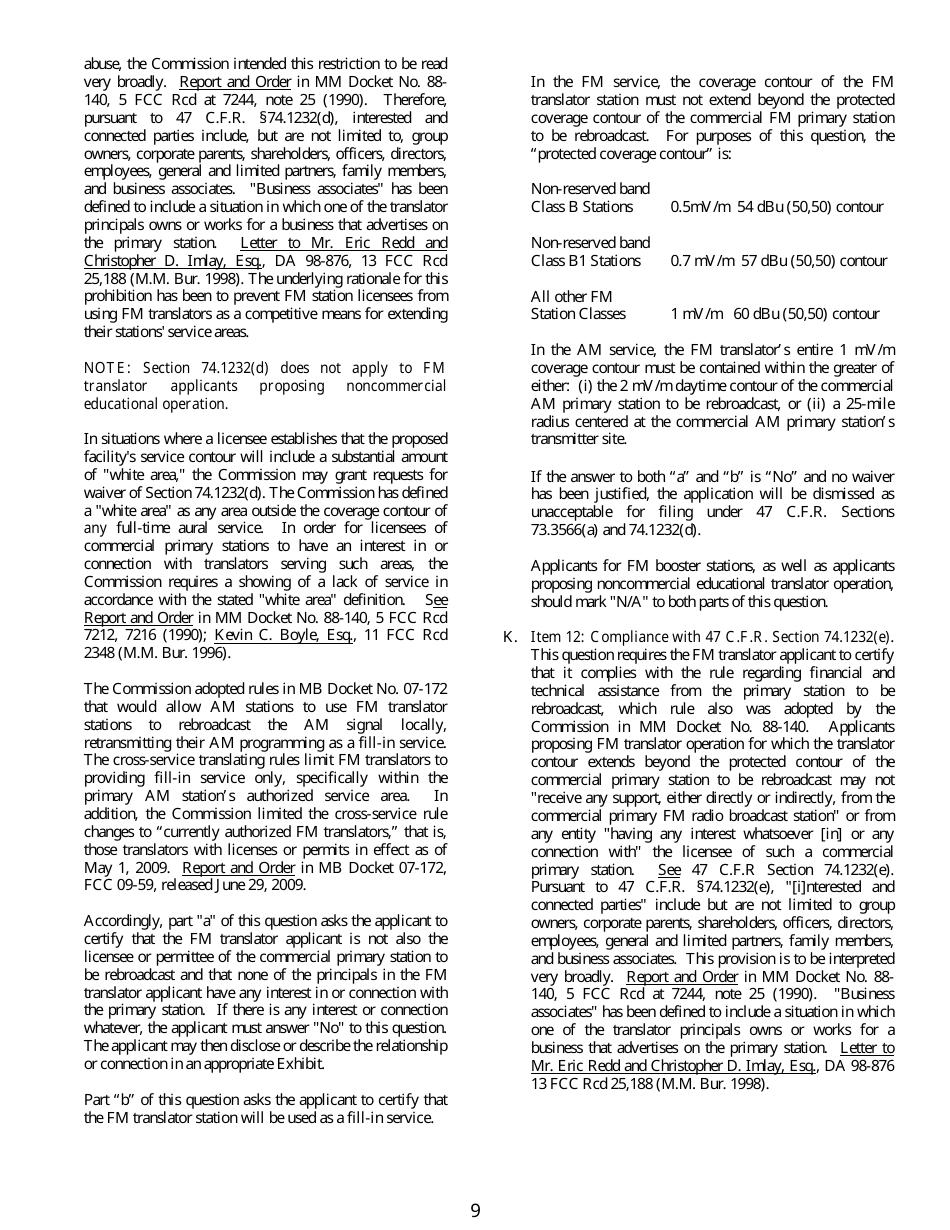 FCC Form 345 Application for Consent to Assign Construction Permit or License for Tv or Fm Translator Station or Low Power Television Station or to Transfer Control of Entity Holding Tv or Fm Translator or Low Power Television Station, Page 9