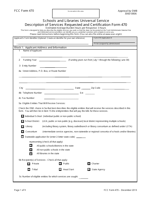 FCC Form 470 Description of Services Requested and Certification Form