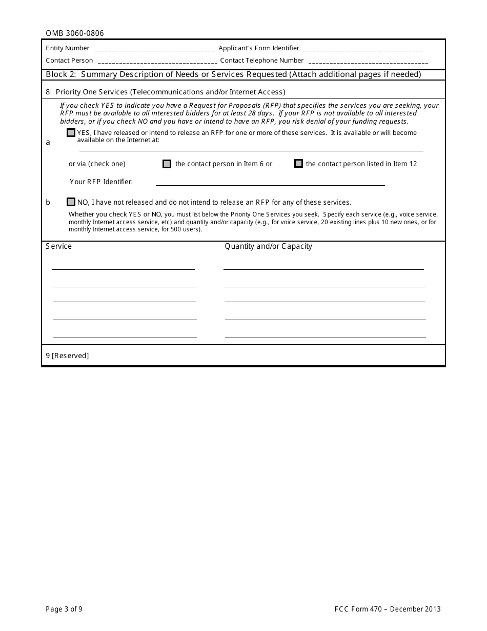 FCC Form 470 Description of Services Requested and Certification Form, Page 3