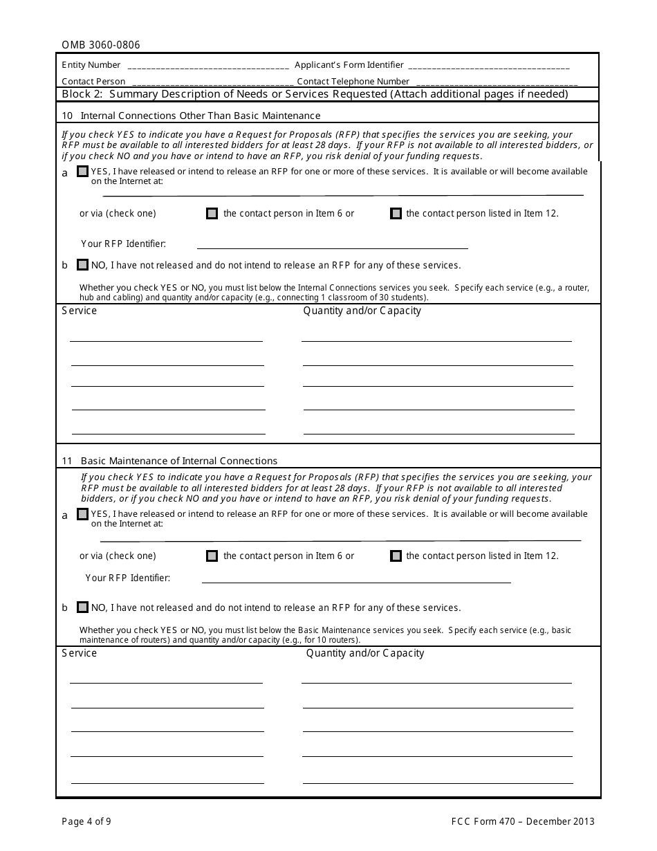FCC Form 470 Description of Services Requested and Certification Form, Page 4