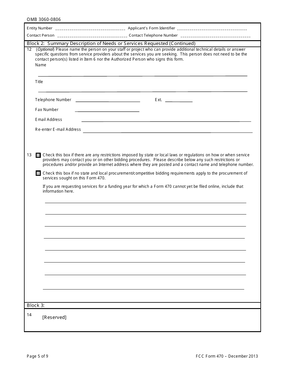 FCC Form 470 Description of Services Requested and Certification Form, Page 5
