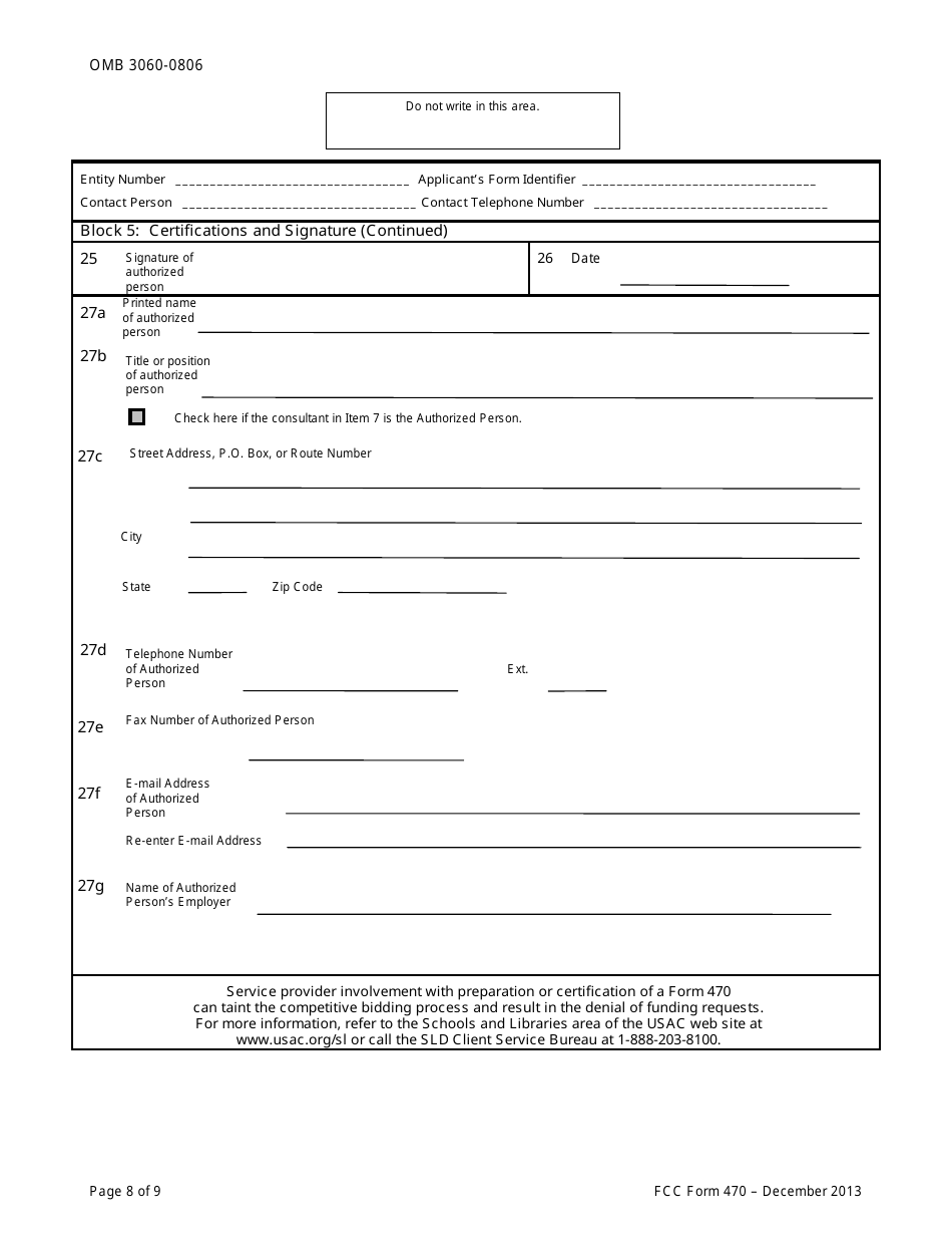 FCC Form 470 Description of Services Requested and Certification Form, Page 8
