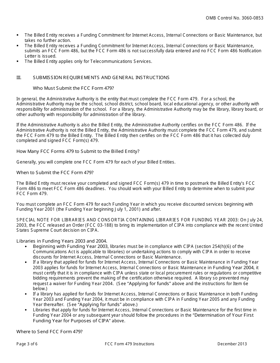 Instructions for FCC Form 479 Certification by Administrative Authority to Billed Entity of Compliance With the Childrens Internet Protection Act, Page 3