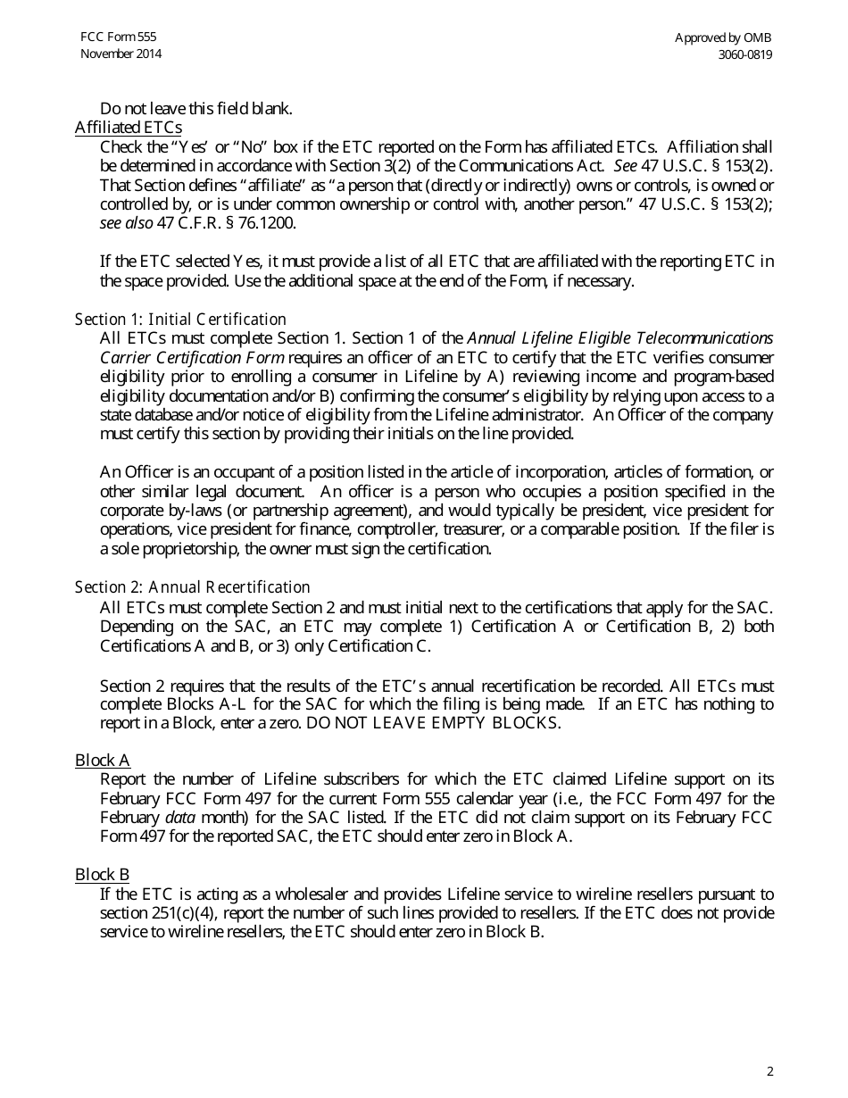 Download Instructions for FCC Form 555 Annual Lifeline Eligible