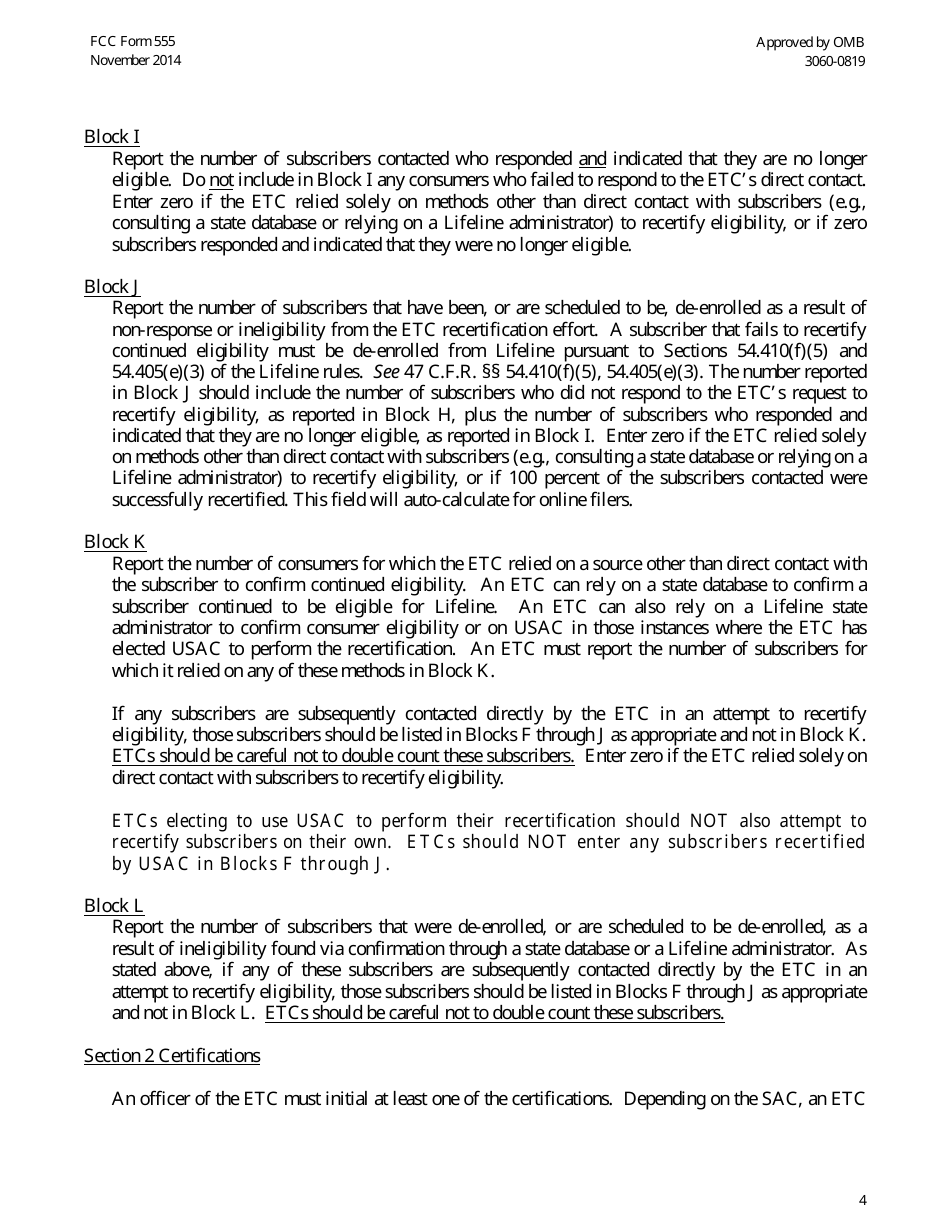 Download Instructions for FCC Form 555 Annual Lifeline Eligible