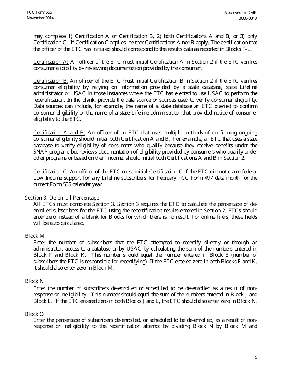 Download Instructions for FCC Form 555 Annual Lifeline Eligible