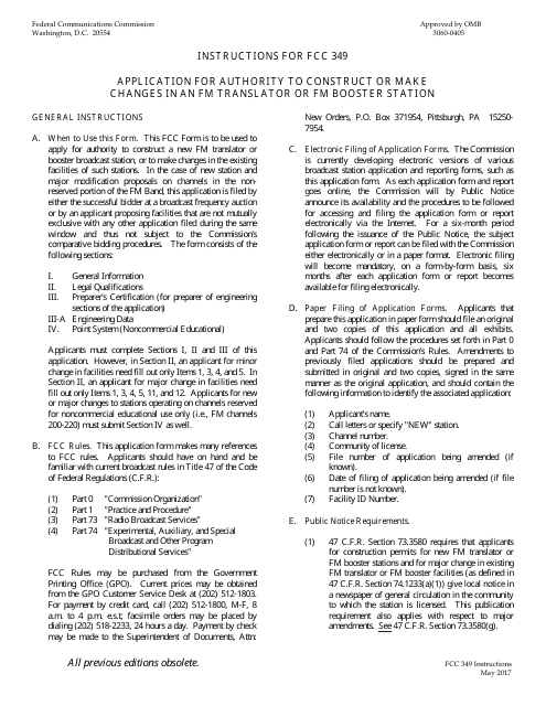 FCC Form 349  Printable Pdf