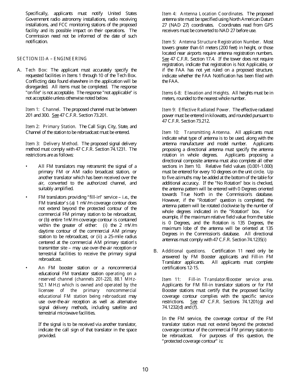 FCC Form 349 Application for Authority to Construct or Make Changes in an Fm Translator or Fm Booster Station, Page 10