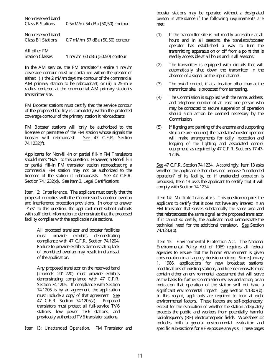 FCC Form 349 Application for Authority to Construct or Make Changes in an Fm Translator or Fm Booster Station, Page 11