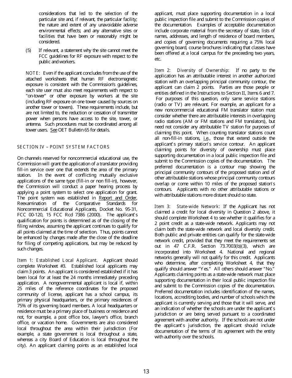 FCC Form 349 Application for Authority to Construct or Make Changes in an Fm Translator or Fm Booster Station, Page 13