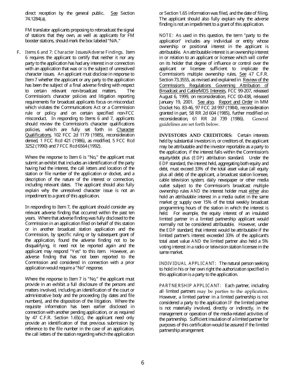 FCC Form 349 Application for Authority to Construct or Make Changes in an Fm Translator or Fm Booster Station, Page 6