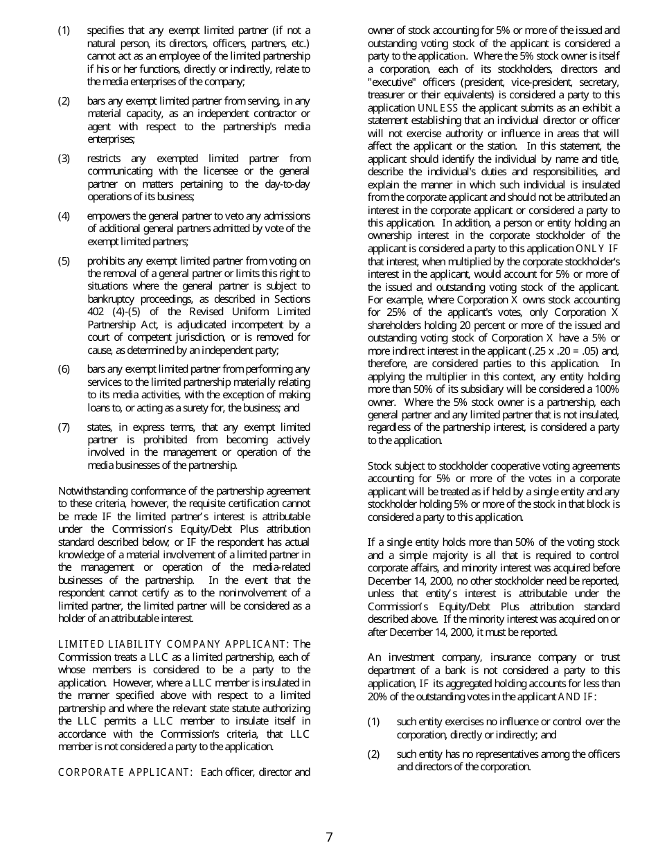 FCC Form 349 Application for Authority to Construct or Make Changes in an Fm Translator or Fm Booster Station, Page 7