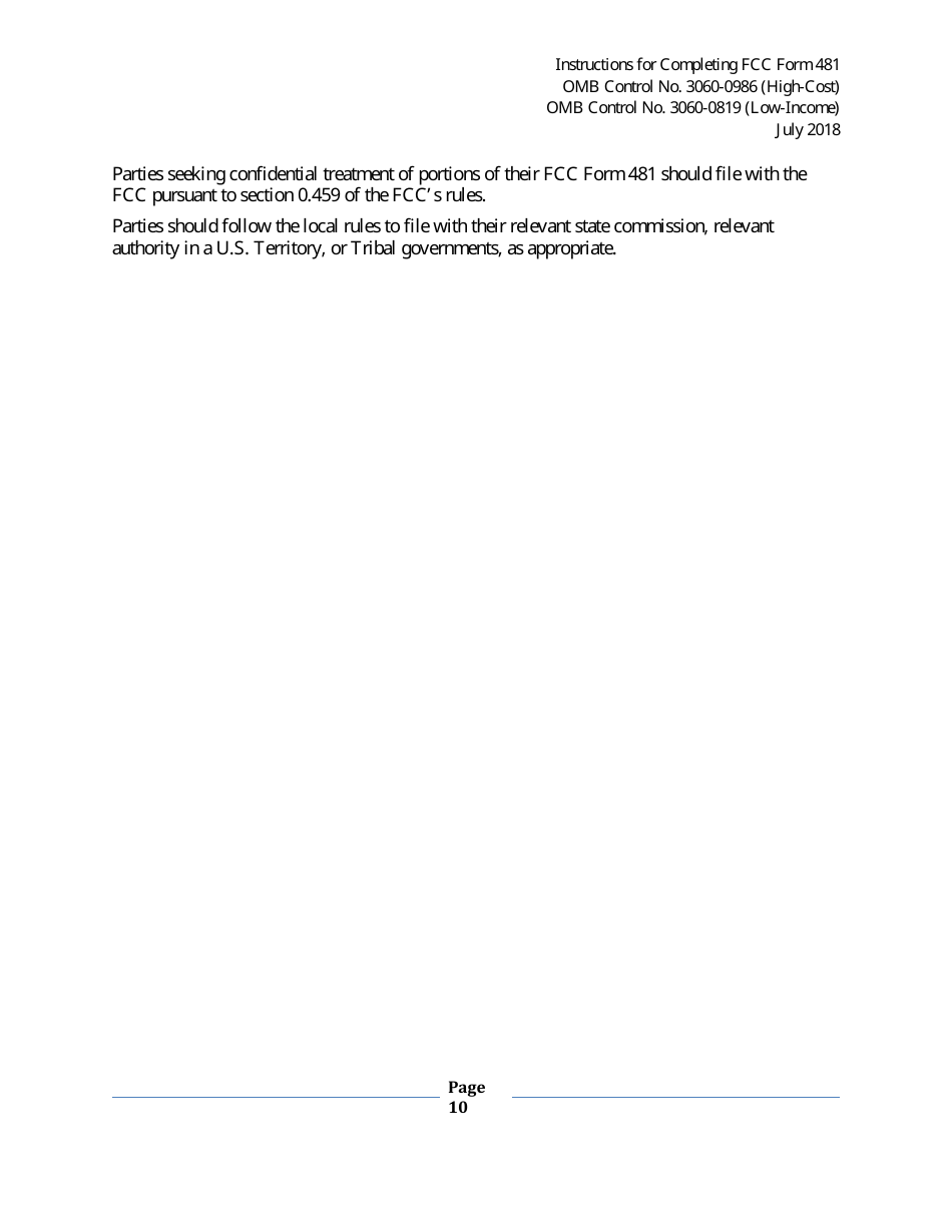 Instructions for FCC Form 481 Service Quality Improvement Reporting FCC Form 481 Data Collection Form, Page 10