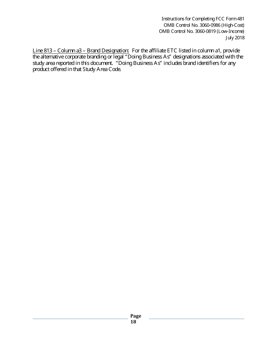 Instructions for FCC Form 481 Service Quality Improvement Reporting FCC Form 481 Data Collection Form, Page 18