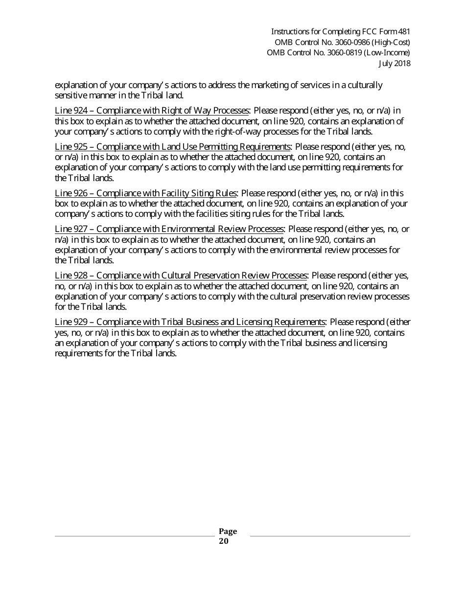 Instructions for FCC Form 481 Service Quality Improvement Reporting FCC Form 481 Data Collection Form, Page 20