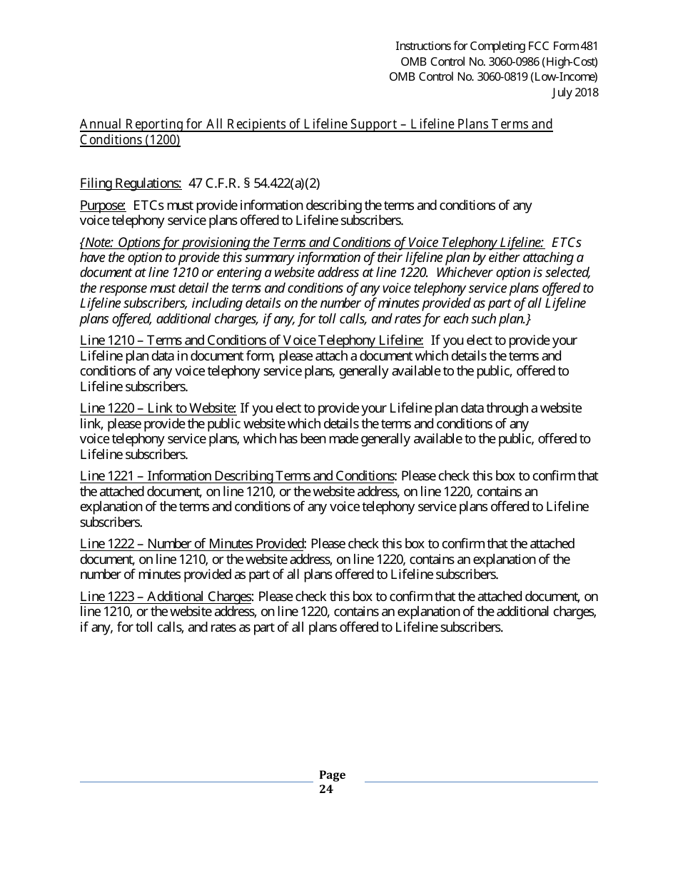 Instructions for FCC Form 481 Service Quality Improvement Reporting FCC Form 481 Data Collection Form, Page 24