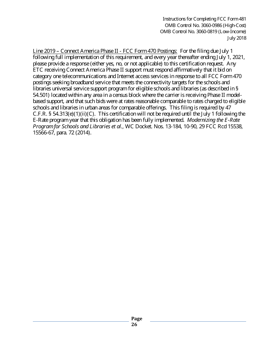 Instructions for FCC Form 481 Service Quality Improvement Reporting FCC Form 481 Data Collection Form, Page 26