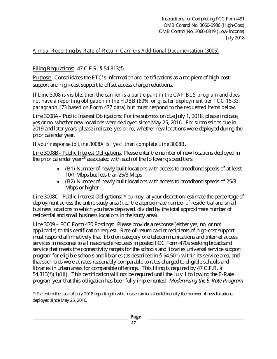 Instructions for FCC Form 481 Service Quality Improvement Reporting FCC Form 481 Data Collection Form, Page 27