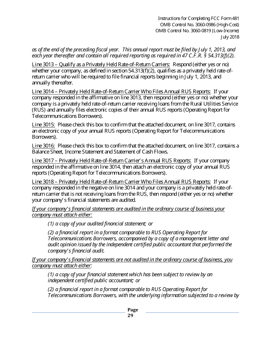 Instructions for FCC Form 481 Service Quality Improvement Reporting FCC Form 481 Data Collection Form, Page 29