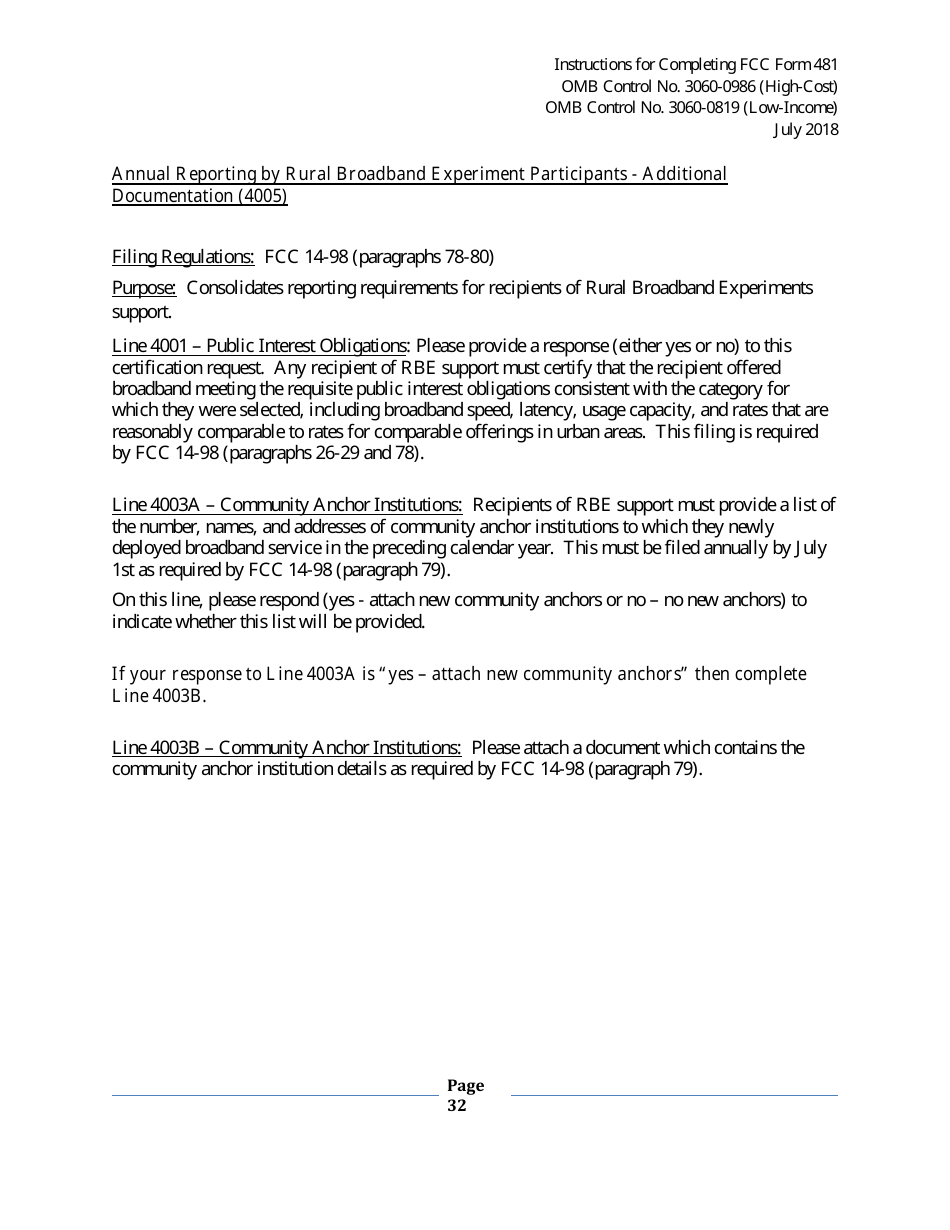 Instructions for FCC Form 481 Service Quality Improvement Reporting FCC Form 481 Data Collection Form, Page 32